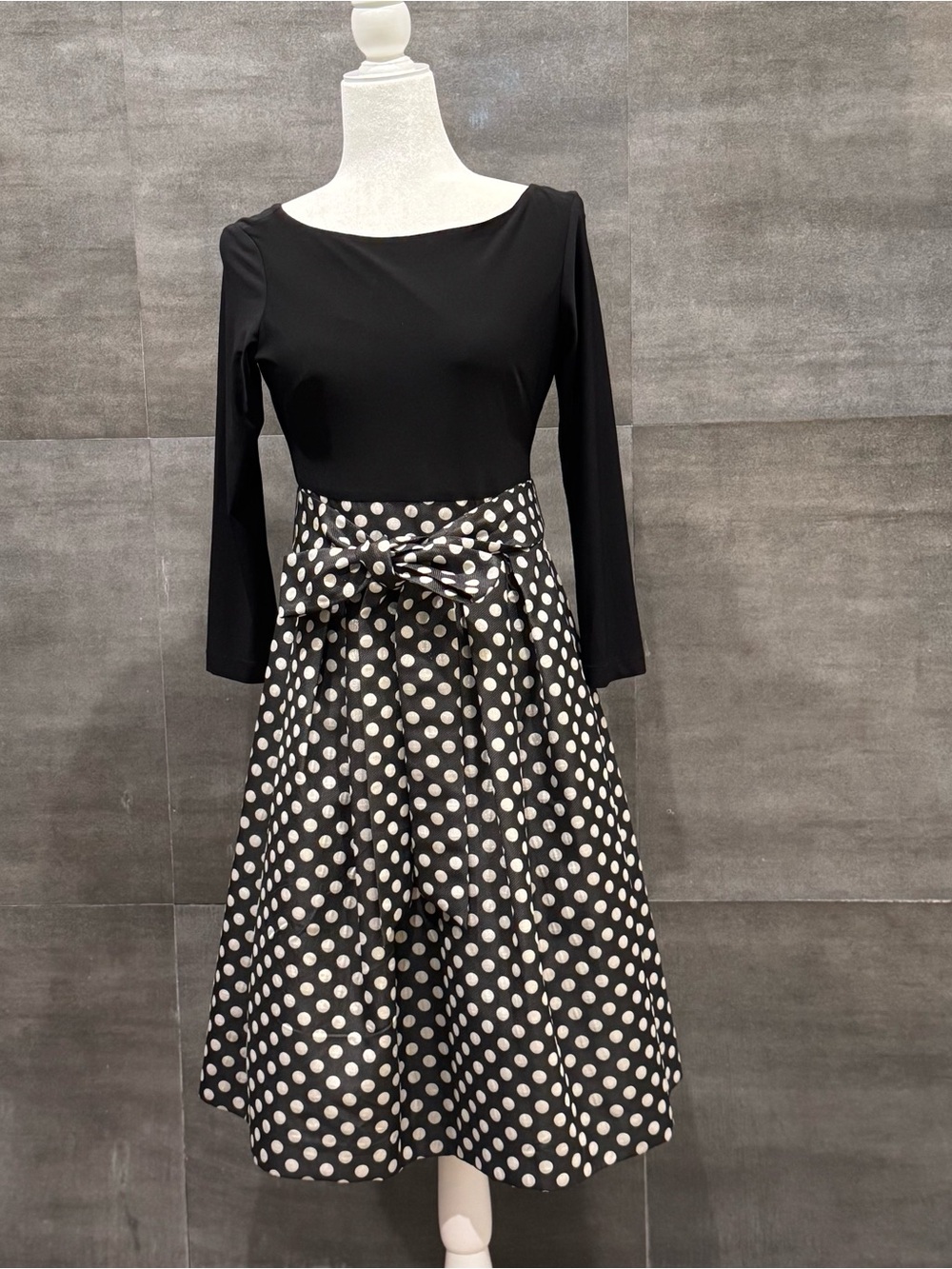 Eliza J Black & White Polka Dot Fit-and-Flare Midi Dress with crinolines